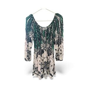 Y2K Era Lynn Richie Green and Black Floral Mini Dress Small